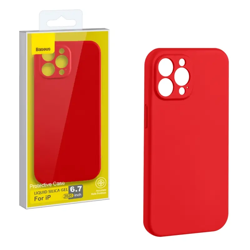 Чехол IPH 12 Pro Max (6.7) Baseus Silicone Case с защитой камеры Red
