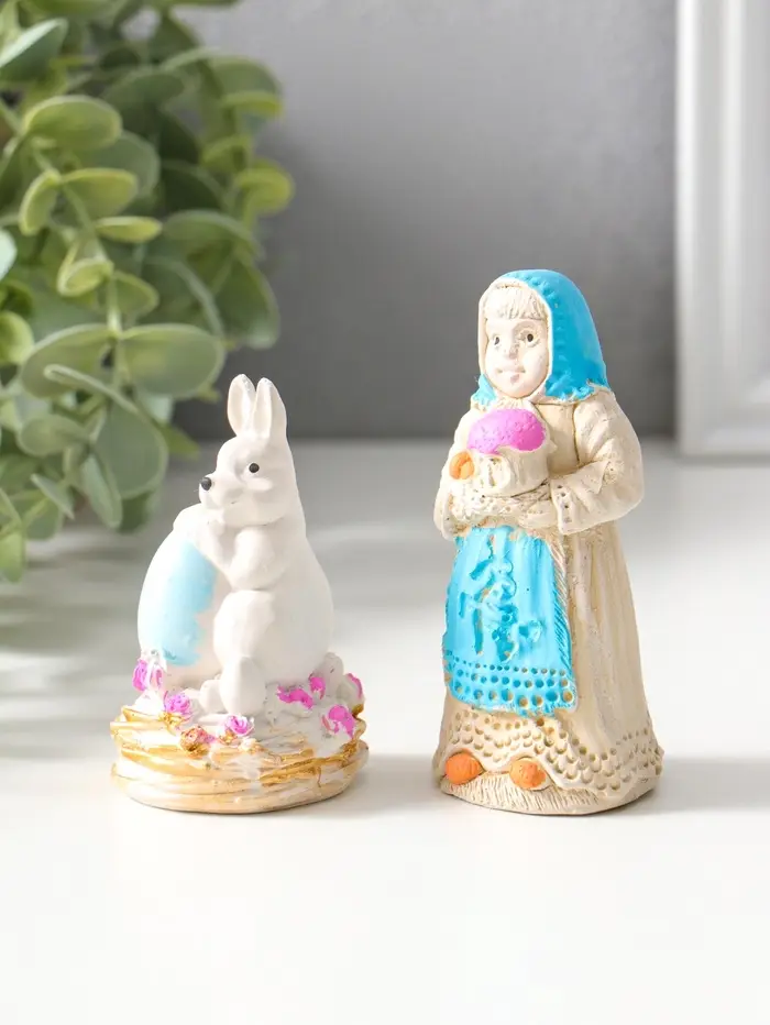 Статуэтки набор 2шт  "Пасхальный №1" девушка 9х4 см, заяц 8х4 см
