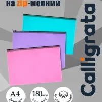 Набор папок-конверт на ZIP-молнии А4, 150 мкм, Calligrata Pastel, c черной молнией, полупрозрачные, пастель, 12 штук, микс