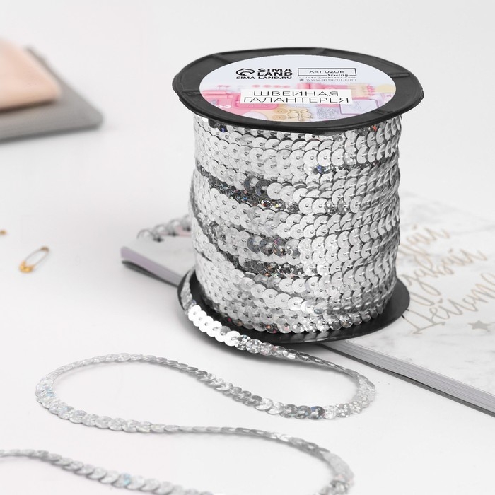 Пайетки на нити, голография, 6 мм, 91 ± 1 м, цвет серебряный Пайетки на нити, голография, 6 мм, 91 ± 1 м, цвет серебряный