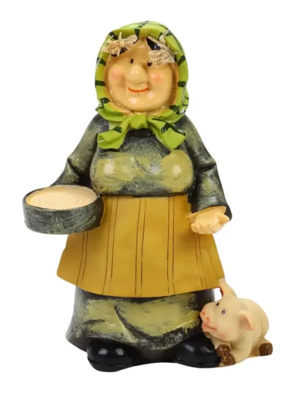 Садовая фигура из полистоуна &laquo;Бабушка с поросенком&raquo;, 12&times;11&times;21 см