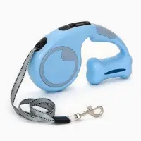 Рулетка - поводок "Косточка", с контейнером для пакетов, трос 3 м, голубая/серая Рулетка - поводок "Косточка", с контейнером для пакетов, трос 3 м, голубая/серая