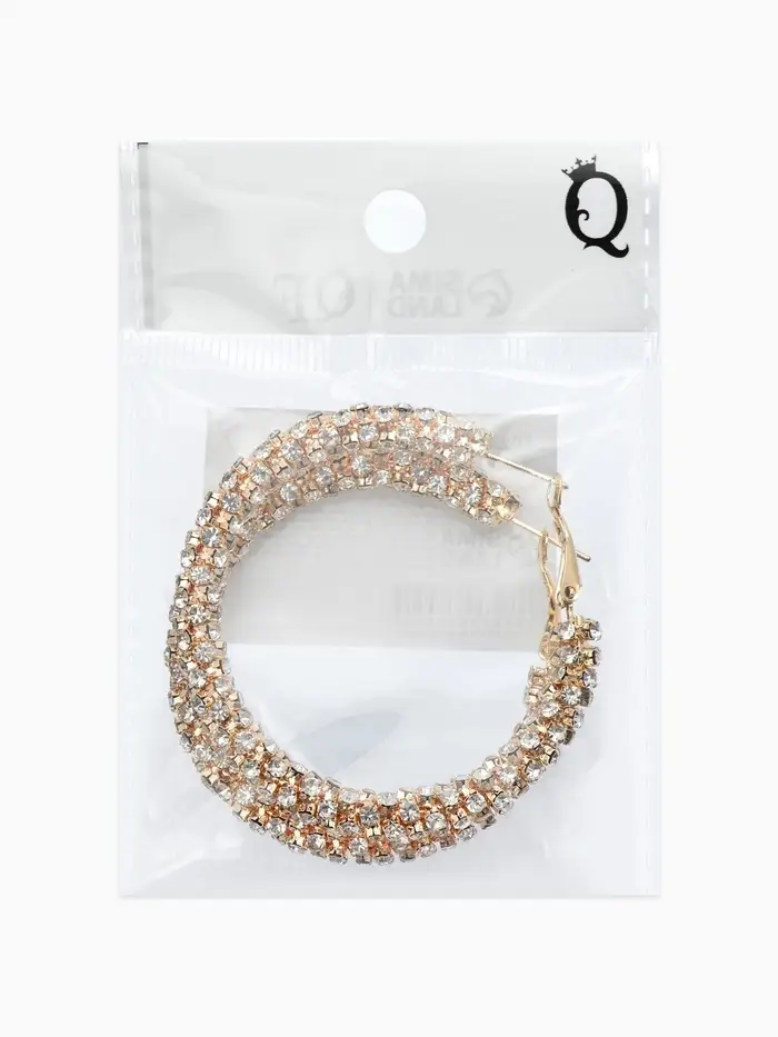 Серьги-кольца со стразами &laquo;Россыпь&raquo;, d=5.5 см, белые в золоте