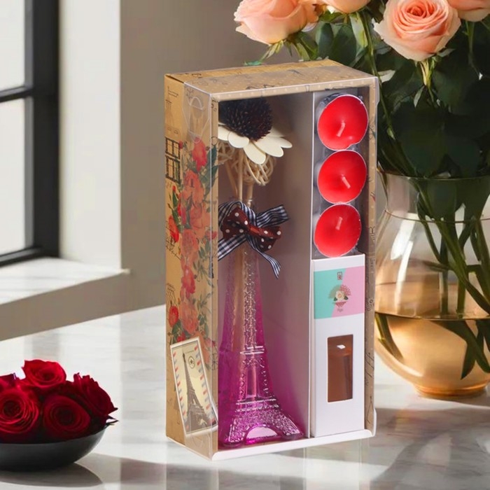 Набор подарочный "Париж" (диффузор и свечи) роза, "Богатство Аромата"