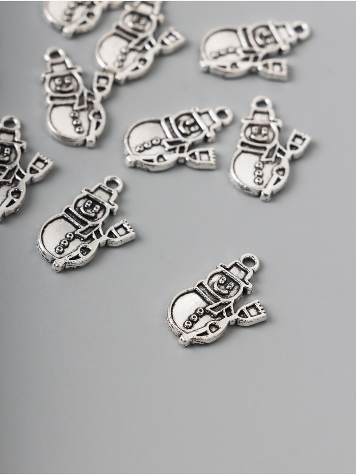 Декор для творчества металл "Снеговик с метёлкой" серебро набор 10 шт 2,1х1,3х0,2 см