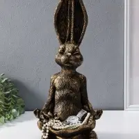 Фигура - подставка для мелочей полистоун &laquo;Заяц с лотосом&raquo;, 20&times;16&times;43 см, под золото