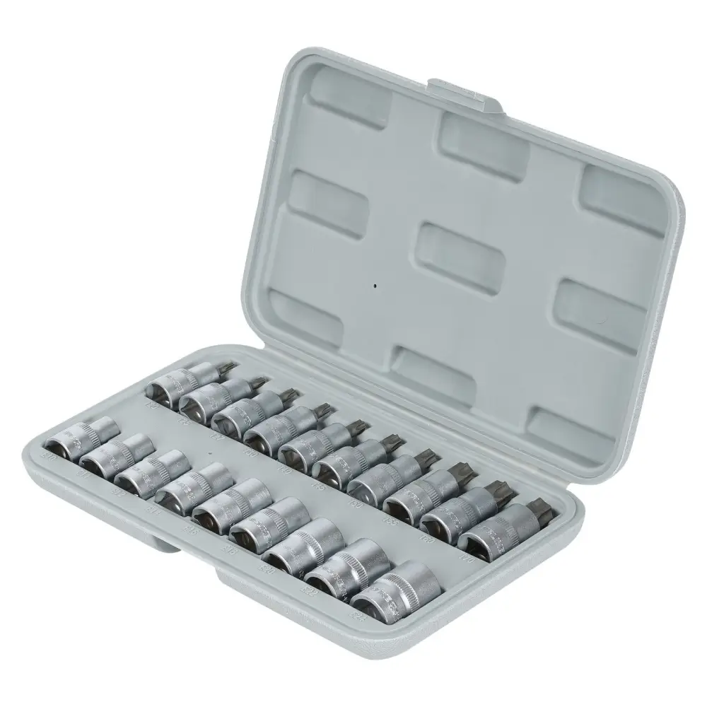 Набор головок 1/2"DR TORX 9пр. (E10-E24) и головок со вставками, L=55мм, 10пр. (T20-T70), кейс