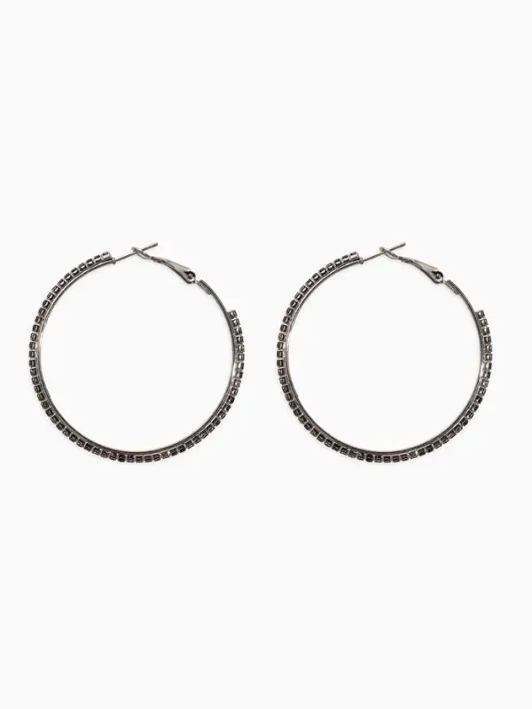 Серьги кольца со стразами QF &laquo;Сумерки&raquo;, d=5 см, чёрные в серебре