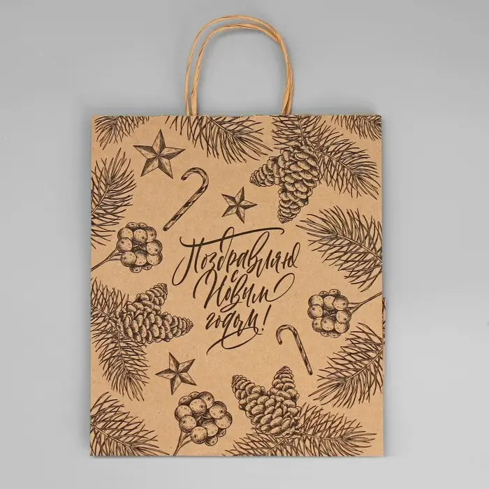 Пакет подарочный новогодний крафтовый «Поздравляю с Новым годом», 24 х 28 х 14 см Пакет подарочный новогодний крафтовый «Поздравляю с Новым годом», 24 х 28 х 14 см
