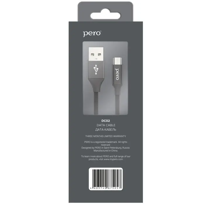Кабель PERO DC-02, microUSB - USB, 2 А, 1 м, тканевая оплетка, черный