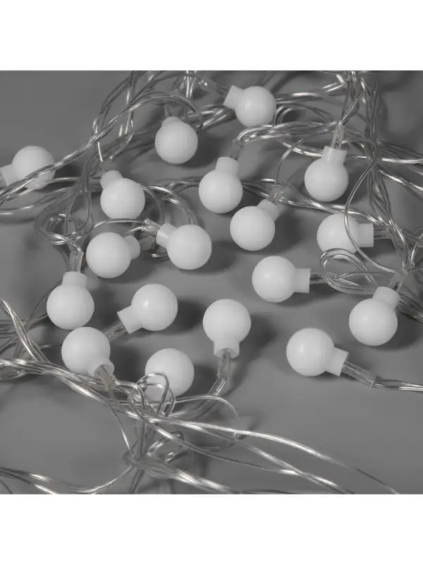 Гирлянда &laquo;Нить&raquo; 5 м с насадками &laquo;Шарики белые&raquo;, IP20, прозрачная нить, 20 LED, свечение мульти (RG/RB), мигание, 220 В
