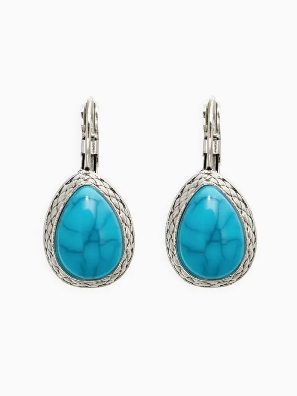 Серьги под натуральный камень &laquo;Этника&raquo;, капля бирюзы, голубые в чернёном серебре