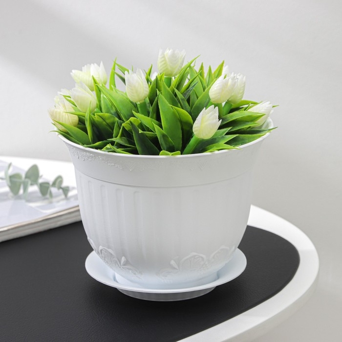 Горшок с поддоном «Ангара», 1.5 л, белый Горшок с поддоном «Ангара», 1.5 л, белый