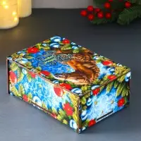 Шкатулка-ящик  самосборный малый с символом года "Коричневая лошадь",  20х13,6х8 см