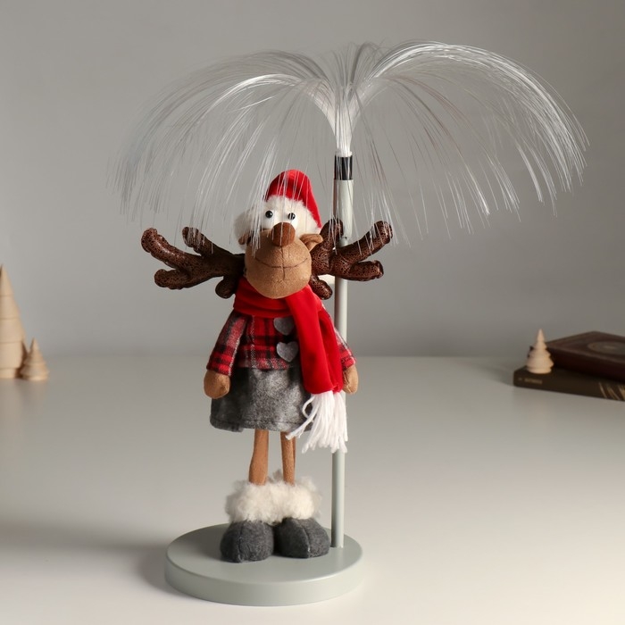 Кукла интерьерная свет Кукла интерьерная свет "Лосик девочка в клетчатой кофте, серой юбке, у фонаря" 17х17х43,5 см 94880