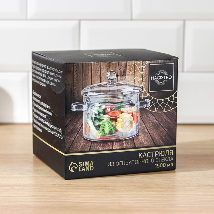 Кастрюля из жаропрочного стекла Magistro «Лия», 1,450 л, 16,5×16 см