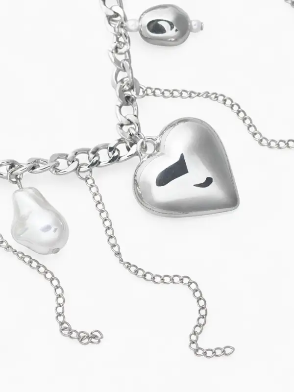 Колье "Многослойность" цепь с сердечком, цвет белый в серебре