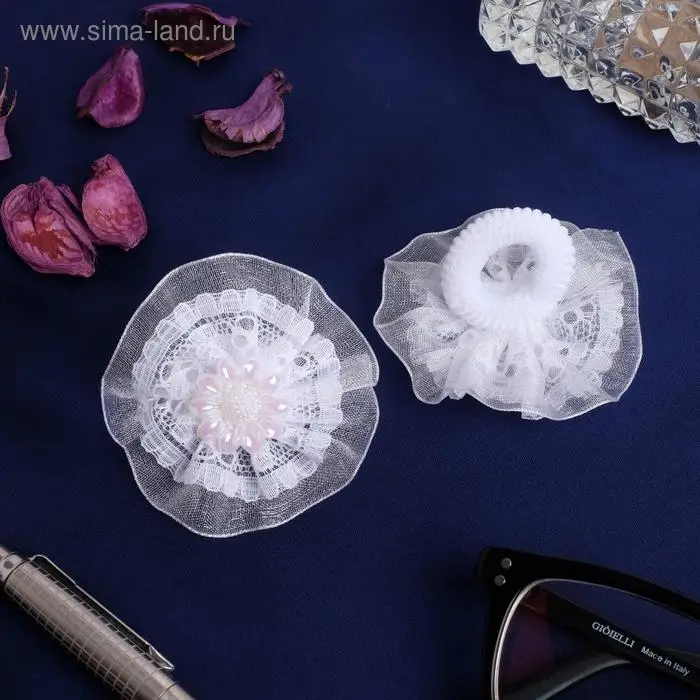 Резинка для волос «Первоклашка», ромашка перламутр, набор 2 шт., 5.5 см, белая