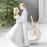 Аромадиффузор полистоун с палочками "Влюблённые у сердца" белый с золотом 6,5х12х14,2 см