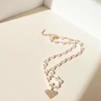 Колье с жемчугом &laquo;Сердце&raquo;, квадратное, шар №6, белое в золоте, L=40 см