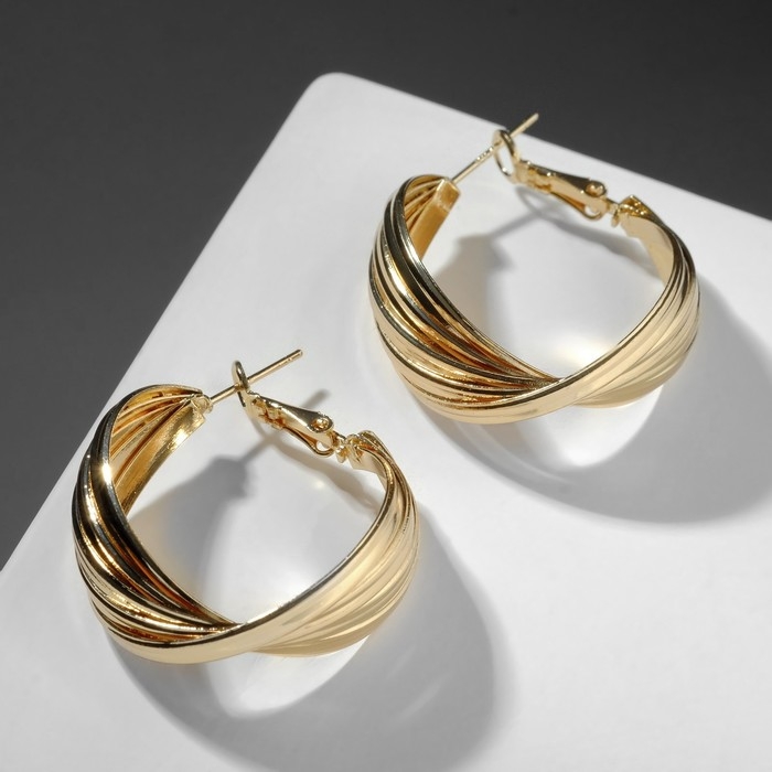 Серьги-кольца «Течение» поворот, цвет золото, d=3 Серьги-кольца «Течение» поворот, цвет золото, d=3