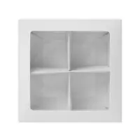 Коробка для 4 конфеты, с окном, целлюлоза белая,12.5×12.5×3.5 см