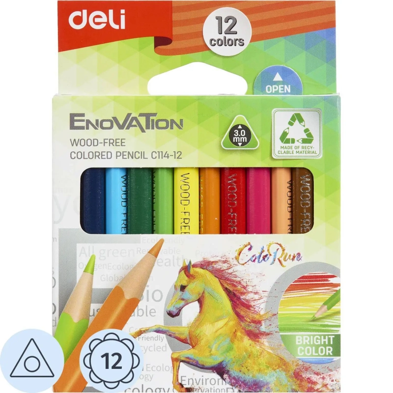 Карандаши цветные 12цв 3-гран Deli Enovation mini, пластик, EC114-12
