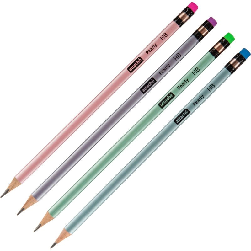 Карандаш чернографитный Attache Pearly HB, ласт, трехгр, дерево, в асс