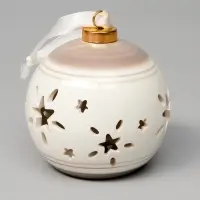 Ёлочный шар с подсветкой &laquo;Звёзды беж&raquo;, 10&times;8.8&times;8.8 см, 1 LED, керамика, от батареек LR44&times;3, керамика, свечение тёплое белое