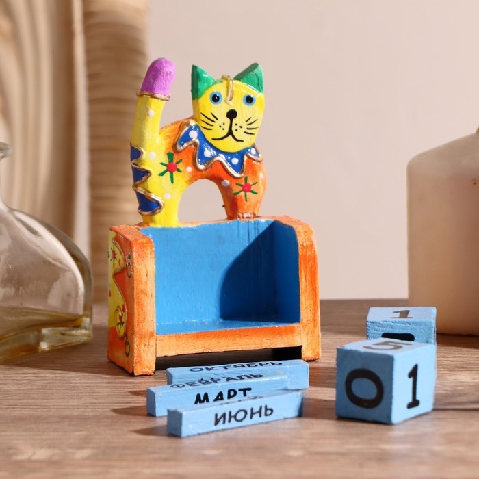 Деревянный календарь Деревянный календарь "Котёнок"7х4х10 см МИКС (2 языка)