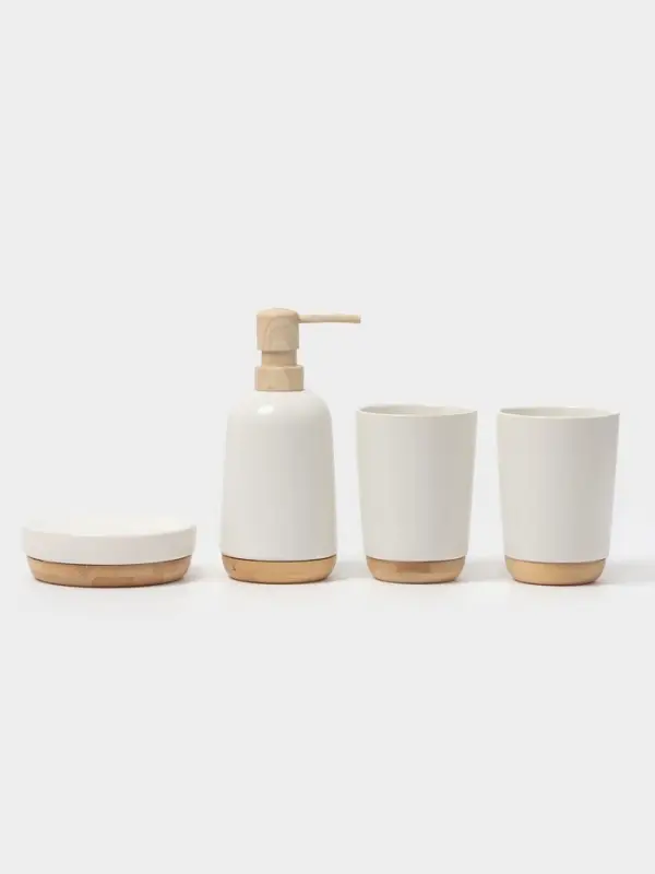 Аксессуары для ванной &laquo;Эко&raquo;, 4 предмета, мыльница, дозатор для мыла, 2 стакана, белые
