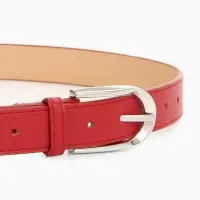 Ремень женский, 110&times;2.8 см, овальная пряжка металл, серебристая, красный