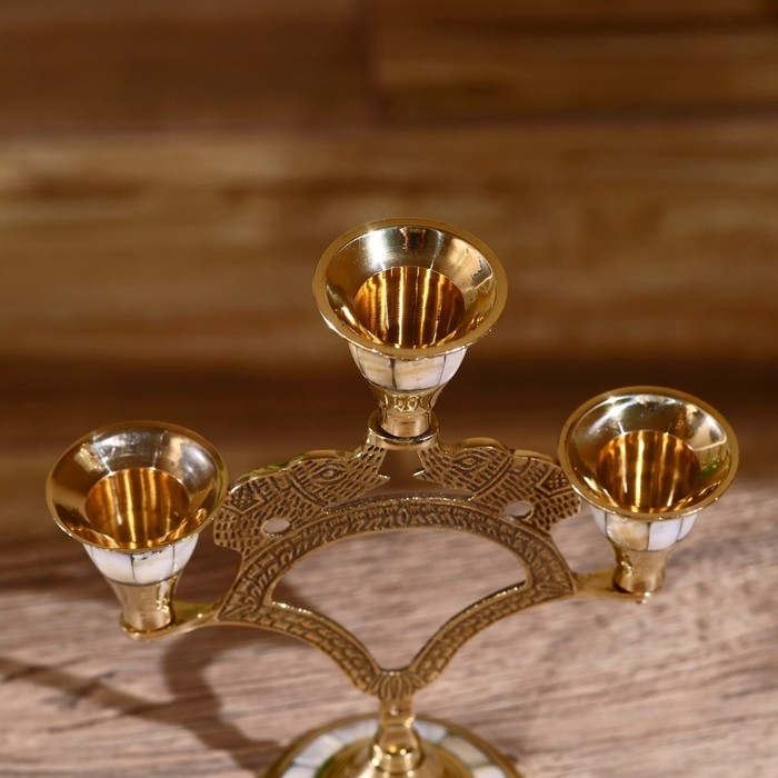 Подсвечник  Подсвечник "Слоники" латунь, перламутр 19 см