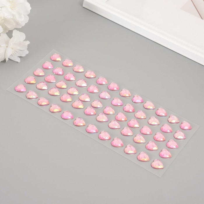 Наклейка пластик стразы Наклейка пластик стразы "Сердце" розовый перламутр 18х8 см