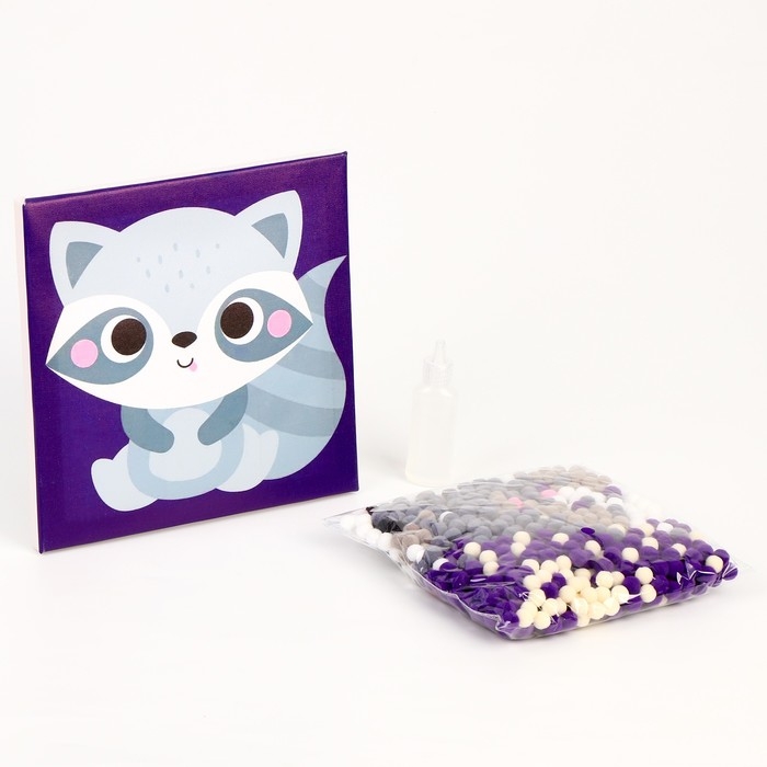 Картина помпонами «Енот», 20 х 20 см, аппликация помпошками Картина помпонами «Енот», 20 х 20 см, аппликация помпошками