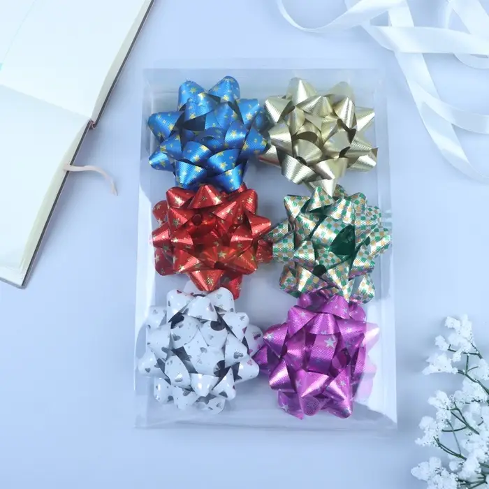 Подарочный Бант - звезда №10, для упаковки подарков, набор 6 шт. МИКС