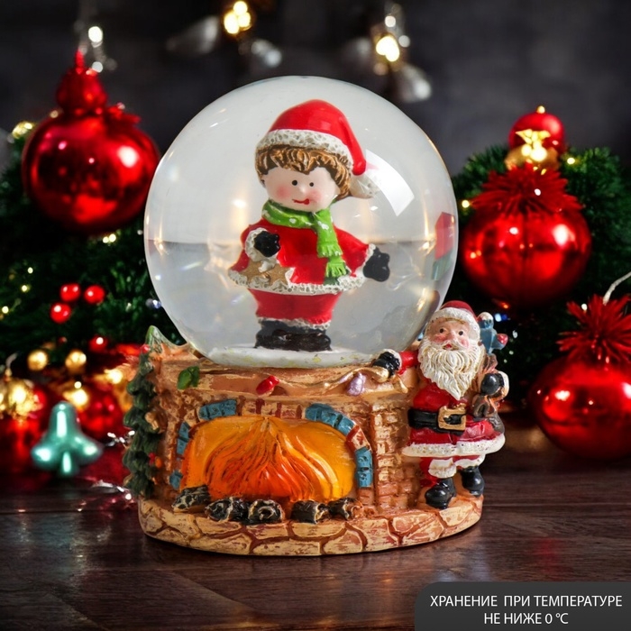 Сувенир полистоун водяной шар Сувенир полистоун водяной шар "Малыш со звёздами в ожидании Деда Мороза" 4,5х4,5х6,5 см