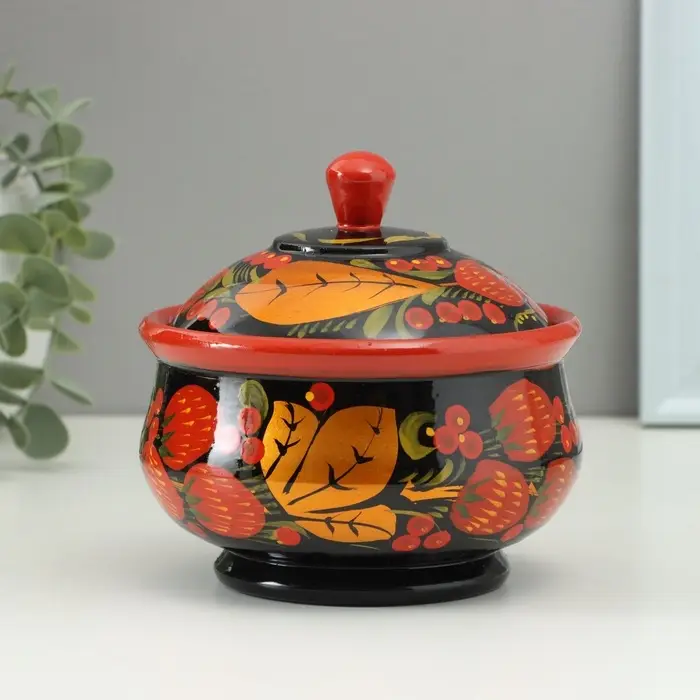 Сахарница дерево хохлома &laquo;Большая&raquo;, 15&times;10 см