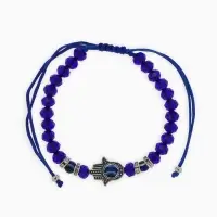 Браслет-оберег &laquo;Рука счастья Хамса&raquo;, хрусталики, синий с серебром, d=8 см