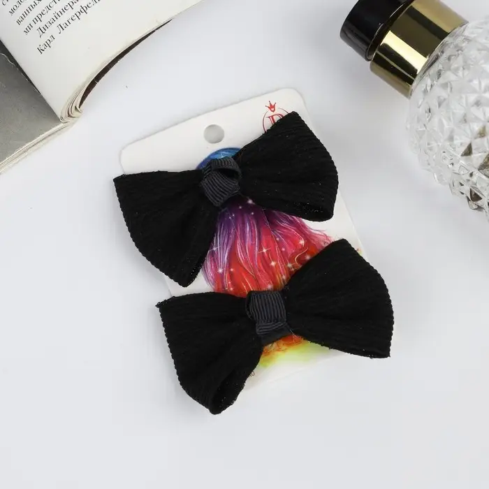 Зажим для волос  Зажим для волос "Школьница" (набор 2 шт) полосы, 6 см, чёрный