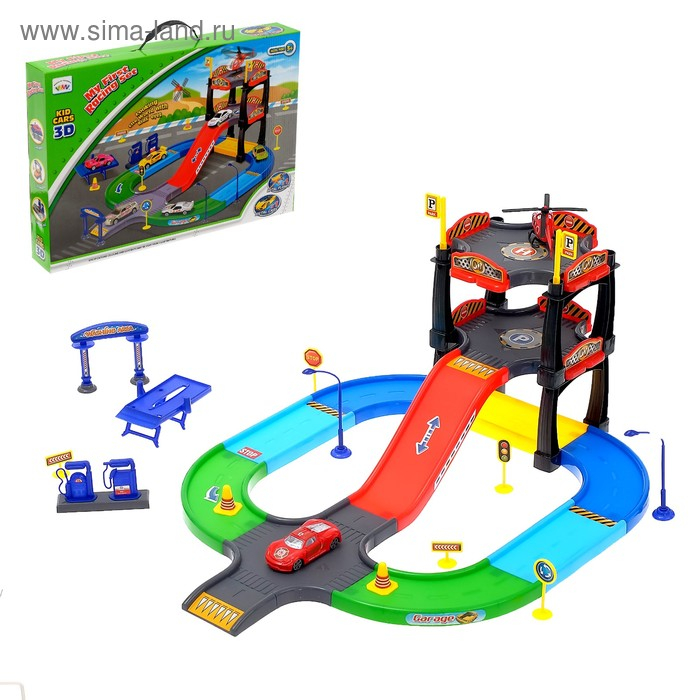 Гараж трасса «Крутой вираж», с 1 металлической машиной и 1 вертолётом Гараж трасса «Крутой вираж», с 1 металлической машиной и 1 вертолётом