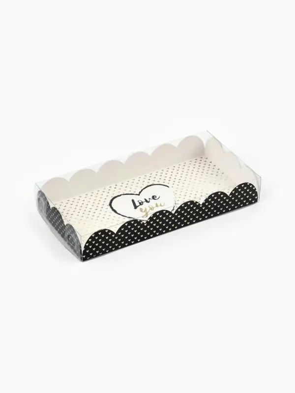Коробка для печенья с прозрачной крышкой Love you, тиснение, 21&times;10.5&times;3 см