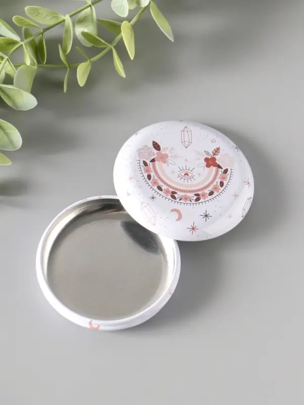 Шкатулка металл круглая "Рисунки на бежевом" набор 12 шт 6,8х6,8х1,7 см