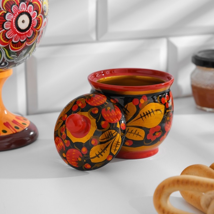 Солонка &laquo;Хохлома&raquo; с крышкой, 8,5 х 5,5 см