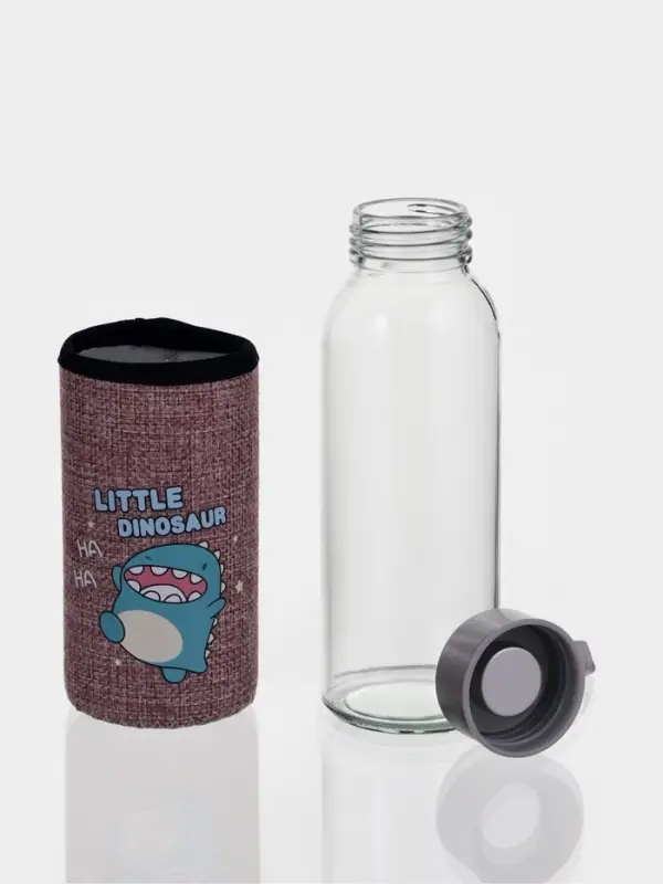 Бутылка для воды в чехле &laquo;Дино&raquo;, 300 мл, h=17 см, стекло, рисунок МИКС
