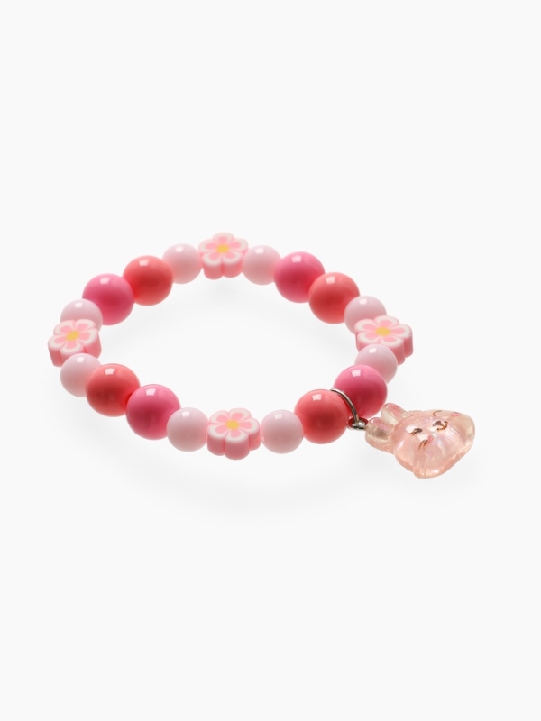 Браслет детский  Браслет детский "Выбражулька" фимо с бусинами, зайчик с бусинами, цвет розовый