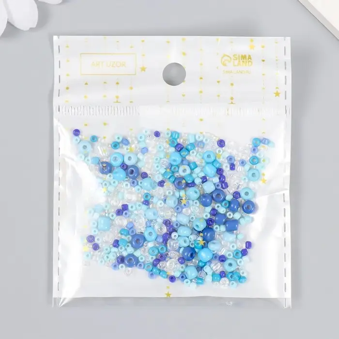 Бисер стекло 6/0 - 15/0 «Ассорти синее» d=1.5-4 мм, н-р 10 г Бисер стекло 6/0 - 15/0 «Ассорти синее» d=1.5-4 мм, н-р 10 г
