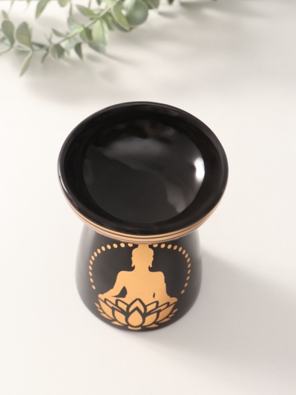 Аромалампа керамика "Будда и лотос" чёрная с золотом 9,3х9,3х11,8 см