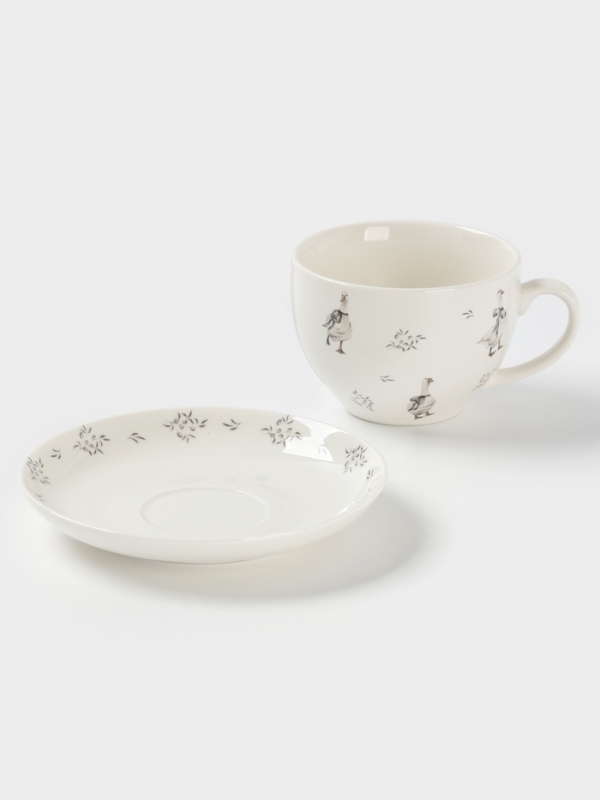 Чайная пара Доляна  Чайная пара Доляна "Гуси" цвет белый  чашка 250 мл, блюдце 15 см