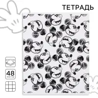 Тетрадь в клетку 48 листов, картонная обложка, блок №2, белизна 75% (серые листы), Микки Маус